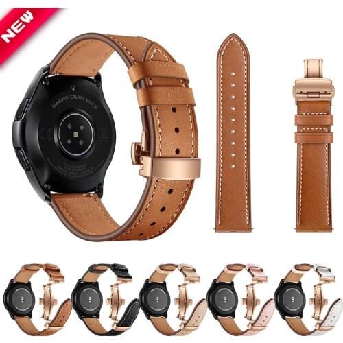 Butterfly Buckle Leather Strap for Samsung Galaxy Watch Active 2 Band for S3/S2 Galaxy Watch 46mm 42mm Universal Belt 20mm 22mm