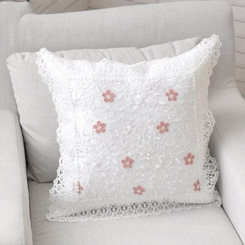 Lace Embroidered Cushion Cover White Decorative Cushion Cover 45x45 Soft Pillowcase For Safa Home Decor Pillow Covers Decorative