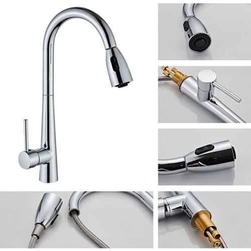 Brushed Nickel Kitchen Faucet Single Hole Pull Out Spout Kitchen Sink Mixer Tap Stream Sprayer Head Chrome Mixer Tap