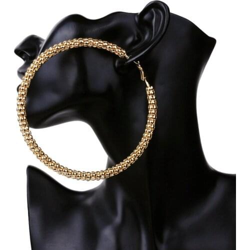 Hot 1pair New 10CM Hoop Round Earrings vintage Fashion Big gold Round Hoop Earrings Elegant Simple Pierced Evening Party 2019