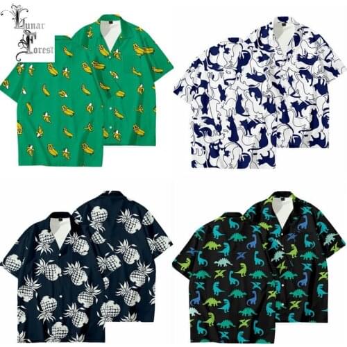 Cute Cat Dinsosaur Fruit 3D Print Unisex Shirt Women/Men Casual Summer Short Sleeve Cool Loose Button Streetwear Overclothes 6XL