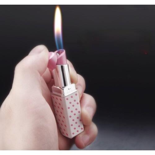 Refillable Personalized Girl Fashion Lipstick Creative Inflatable Open Flame Lighter Smoking Accessories for Weed Cute for Girl