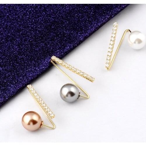 Fashion Shiny Zircon Brooch Simple Pearl Geometric Pin Anti-fade Sweater Coat Brooches for Women Jewelry Accessories Gift
