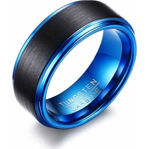 Fashion Tungsten Steel Manual Brushed Personality Men Ring for Party Anniversary Accessory Black Blue Plating Decorate Jewelry