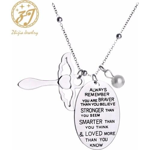 Zhijia Zinc Alloy Fashion Inspirational Charm Necklace Jewelry for Women Girls Birthday Christmas Gift You Are Braver Stronger