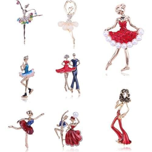 Gymnastics Girl Flower Dancer Crystal Brooches for Women Cute Pin Bijouterie High Quality Corsage Fashion Wedding Jewelry