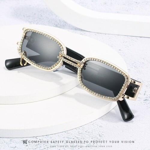 Fashion Vintage Luxury Brand Designer Diamond Square Sunglasses Women 2021 Travel Gradient Crystal Small Punk Sun Glasses Shades