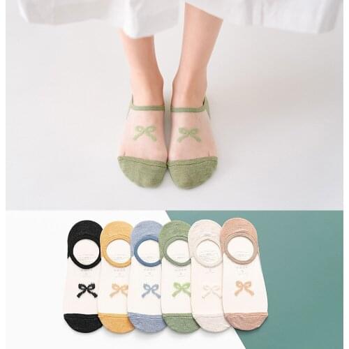 Fashion Women Cotton Invisible Socks Bow Pattern Comfortable Breathable Floor Boat Socks Ankle Low Non-slip Spring and Summer