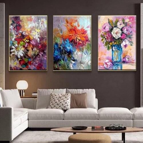 Home Room Decoration Abstract Watercolor Blue Orange Flower Oil on Canvas Poster and Print Picture Wall Art Cuadros