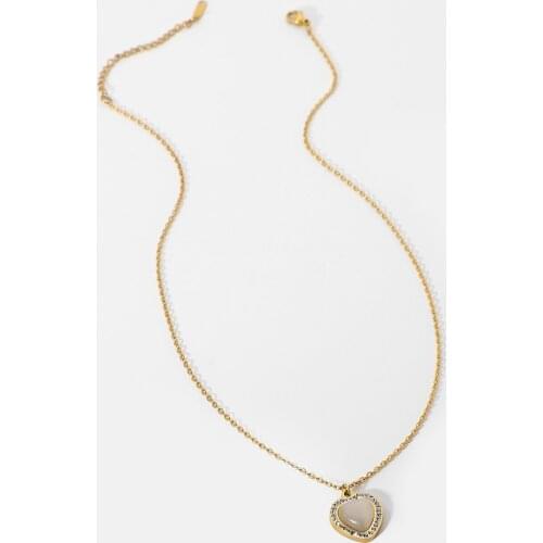 Custom Opal Natural Stone Jewelry Stainless Steel Necklace 18K Gold Plated Clavicle Chain Zircon Peach Heart Pendant Necklaces