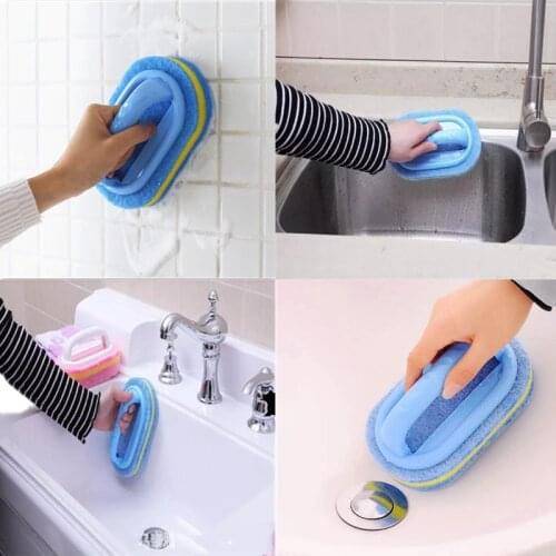 Plastic Durable Brush Cleaning Brush with Handle Sponge Brush Kitchen Toilet Bathroom Tile Decontamination Bath Tub Brush