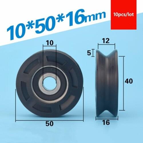10pcs 10*50*16mm V groove Plastic coated bearing 6200 6200RS POM roller elevator wheel nylon wrapped pulley 10x50x16