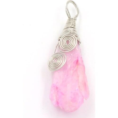 FYSL Silver Plated Wire Wrap Irregular Shape Crystal Dyed Many Colors Pendant for Gift Trendy Jewelry