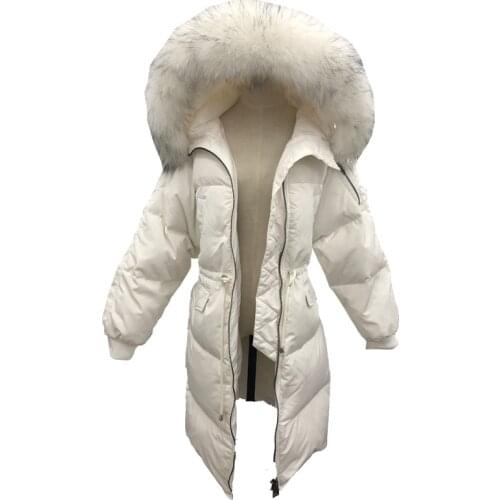 Large size Down Jackets Women Winter Warm Real Big Raccoon Fur Hooded Coats Overcoat Female Real Rabbit Fur Down Jacket