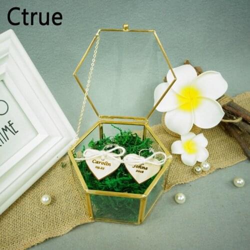 Romantic Personalized Wedding Glass Ring Box Custom name & date Glass Ring Pillow Wedding Jewelry Organize Holder