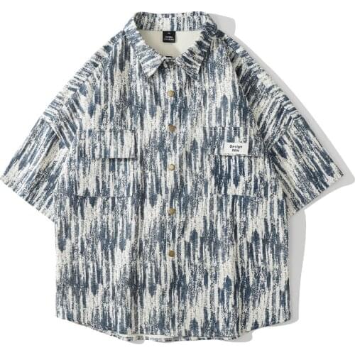 Japan Safari Style Harajuku Tie Dye Retro Short Sleeve Shirt With Pocket Men Summer Casual Vintage Clothes Camisas De Hombre