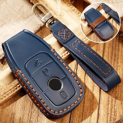 Super Great Cool Leather Key Case Fob 3 Buttons For Car For Mercedes Benz E C Class W204 W212 W176 GLC CLA GLA Car Protection