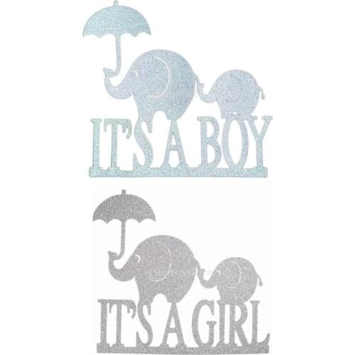 20xGlitter Its A Boy Baby/Girl Shower Cake Toppers Gender Reveal Lovely Elephant Birthday Party Decorations Kids Cake Accessory