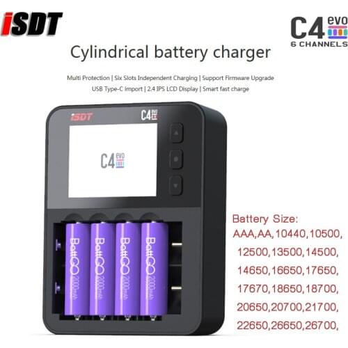 ISDT C4 EVO Smart Battery Charger with Type-C QC3.0 Output for AA AAA Li-ion Battery with IPS Display Screen and Fire Prevention