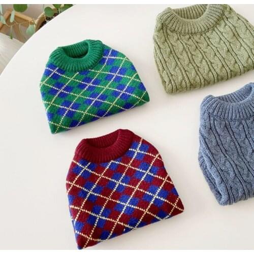Pet Knitted Sweater Teddy Schnauzer Plaid Sweater Autumn and Winter Warm Dog Clothes Puppy Soft Pullover Pet Products