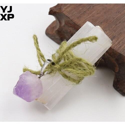 YJXP Amethysts Pendant Bundle by Hemp Rope Raw Gypsum Stone Selenite Sticks Wands Yoga Healing Meditation Creative Jewelry