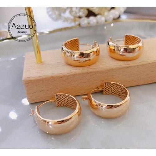 Aazuo 18K Pure Solid Yellow Gold Rose Gold No Stones Classic Glossy Hook Earrings Gifted For Women Advanced Wedding Party Au750