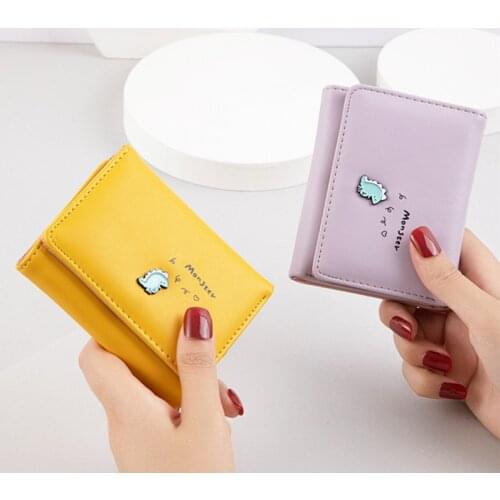 Women Cute Small Dinosaur Wallet Buckle Folding Girl Wallet Brand Designed Pu Leather Coin Purse Female Card Holder Money Bag