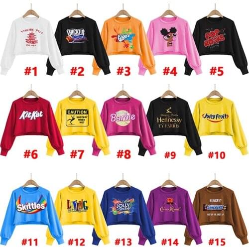 Fashion Plus Size Candy Snack Cropped Short Sweatshirts For Women Casual Streetwear Pullover Girl Female Top Long Sleeve Hoodie