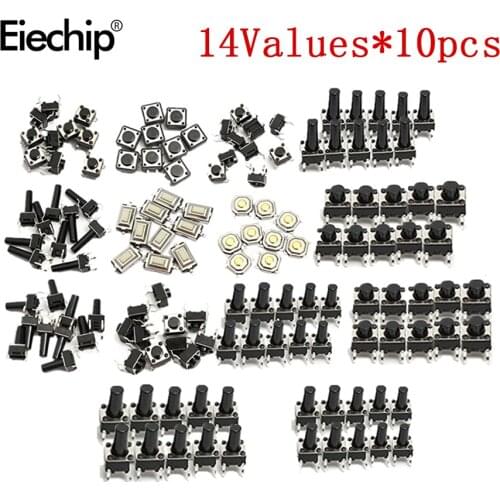 140pcs/lot 14types Momentary Tact Tactile Push Button Switch SMD Assortment Kit Set Life 100000 times Promotion Price