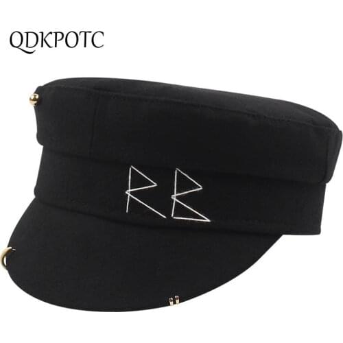 2020 Hat Autumn Winter New Women Wool Military Hats Fashion Hand Sew Letter Navy Hat Casual Street Travel Flat Cap QDKPOTC