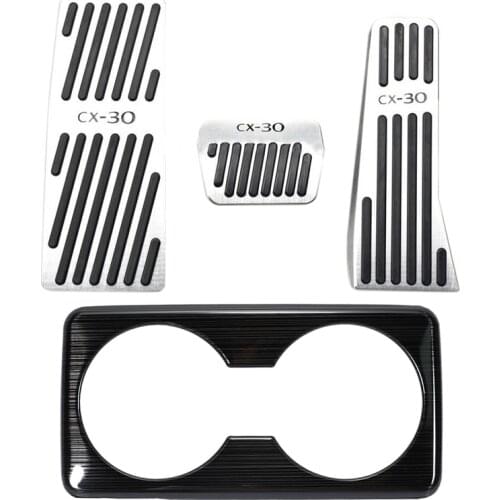 4 Pcs Car Accessories: 3 Pcs Aluminum Pads Brake Gas Pedal & 1 Pcs Car Rear Seat Water Cup Decoration Cover Armrest Box