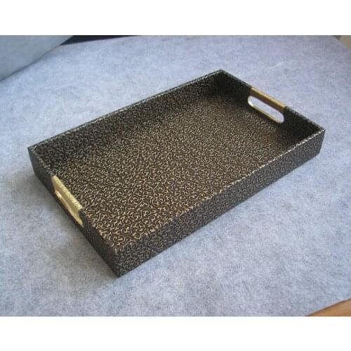 40x25cm rectangle leather serving storage decorative tray fruit food tray embossed gold over black 297C