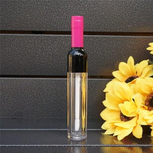 5ML 10/30/50pcs Empty Rose Red Plastic Lipgloss Bottle with Colored Cap, Wine Shape Creative Portable Lip Gloss Tube