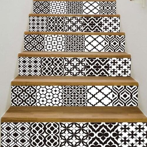 6Pcs Creative Pattern Tile Floor Stair Sticker Bathroom Kitchen Decor Waterproof Mural Decals Adhesive
