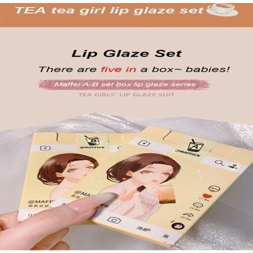 5 Pcs/set Lip Gloss Matte Velvet Waterproof Long-lasting Lipstick Non-fading Non-stick Cup Lip Glaze Cosmetic TSLM1