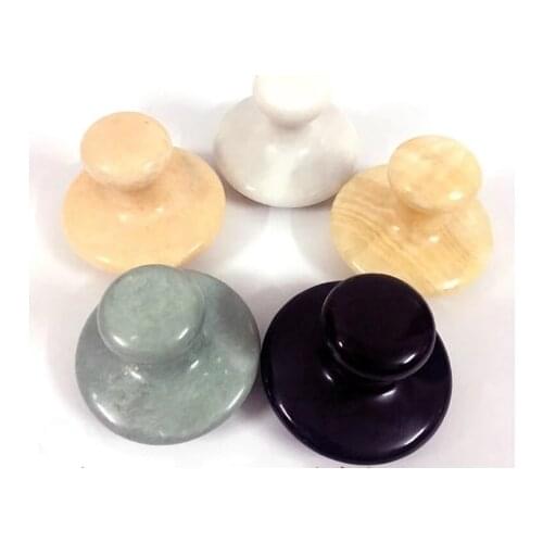 Large big natural green / yellow jade black bian basalt stone carved mushroom back body point massage lava hot oil spa stones