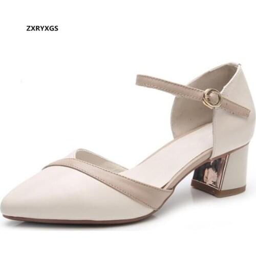 Hot Top Cowhide Pointed Women Leather Sandals Fashion Elegant Shoes Office High Heels 2020 New Summer Womens Sandals Large Size