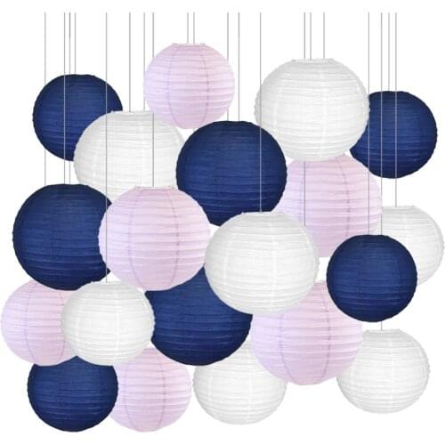 20 pcs Paper Lantern 10“ 12” Paper Lampion for Winter Wedding Party Navy Blue White Light Purple lampionnen for Hanging Decor