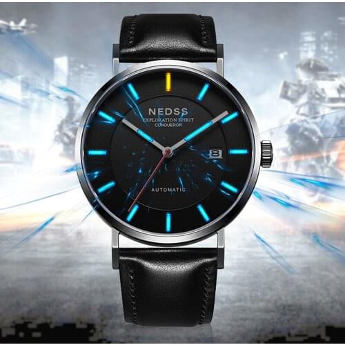 Tritium watch Fashion DW styles Men Watch 9015 Automatic Mechanical Wristwatch Sapphire italy genuine strap 50M waterproof