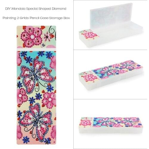 DIY Special Shaped Diamond Painting 2 Grid Pencil Case Butterfly Diamond Embroidery Mandala Gift Odds and Ends Storage Box