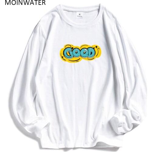 MOINWATER Letter Print Women Long Sleeve T shirts Lady White Cotton Tops Female Tees Womens Black O-neck T-shirt MLT1917