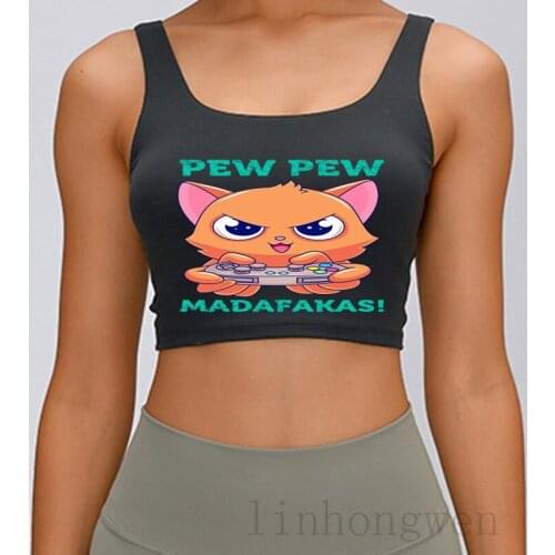 Gamer Kitten Gamer Saying Pew Pew Madafakas Tank Top Sexy Summer Style Casual Plus Size 3xl Trend Custom Top Tee Vest