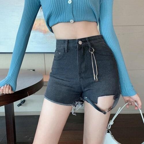 Black Hole Wide Leg Capris Korean Style Fashion WomenS Clothing 2021 Casual Denim High Waist Shorts Female Jeans Harajuku