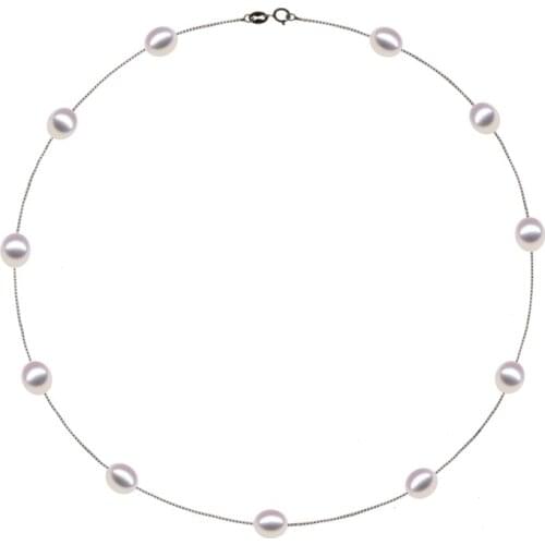 Genuine S925 Sterling silver choker necklace 7-8 mm 100% natural pearl pendants & necklaces for women