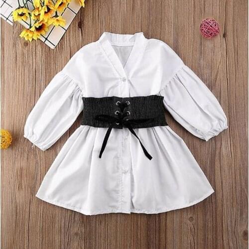 Mihkalev Baby Girl Summer White Dress With Belt 2021 Kids Dresses For Girls Shirts Dresses Children Fashion Clothes