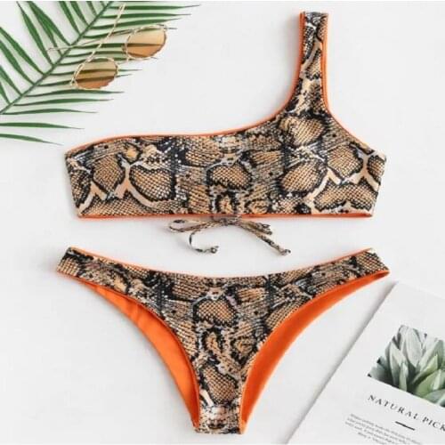 2020 European and American-Style Hot Selling Swimsuit Sexy Snake-One-Shoulder Swimsuit Bikini Set