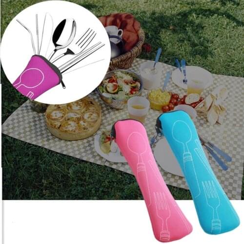 Outdoor Portable 3Pcs Stainless Steel Fork Spoon Cutlery Set Travel Cutlery Silverware Cover Cutlery Set Small and Easy To Clean