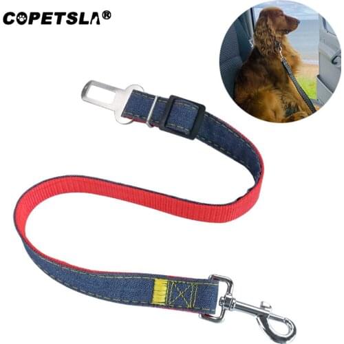 Copetsla Pet Car Safety Belt Denim Pets Dog Cat Seat Lead Leash Harness for Puppy Kitten Vehicle Security Leash 64cm Adjustable