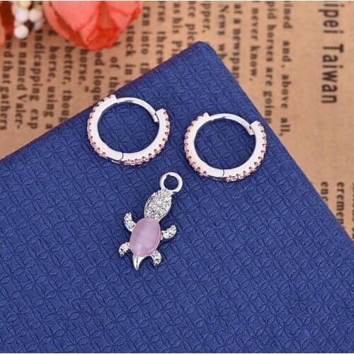 Two way used circle charm earring pink STONE cz FOR Girl 2018 summer beach lovely sweet cute dangle earrings