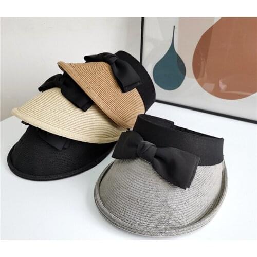 New Female Casual Wide Brim Sun Hat For Women Visor Cap Holiday Outdoor Beach Summer UV Protection Beach Cap Straw Hats Viseira